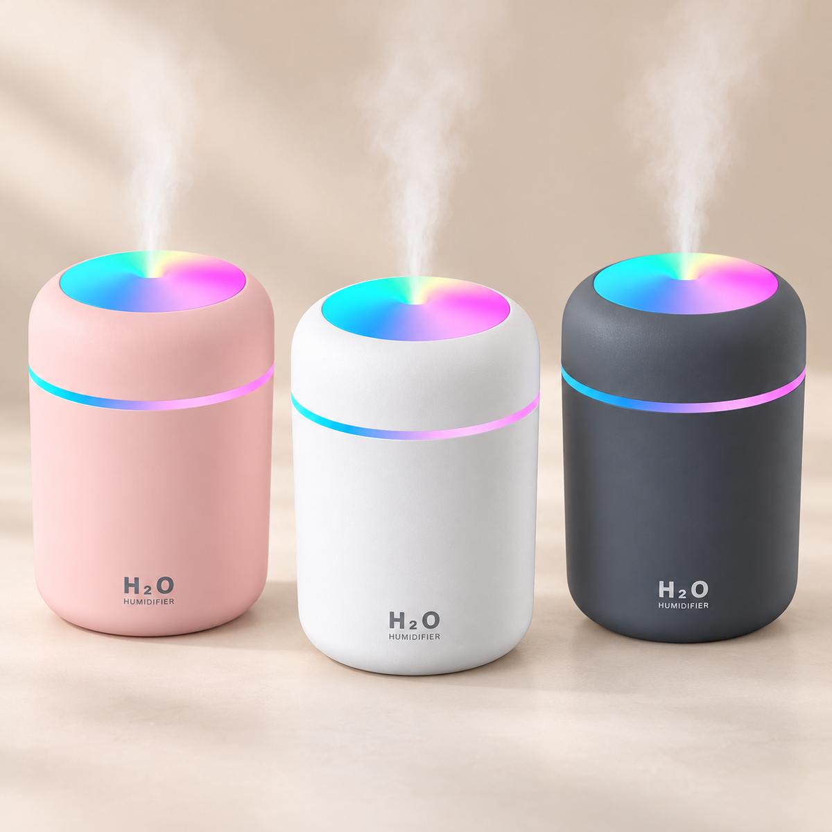 Humidificador portátil H2O en rosa, blanco y negro